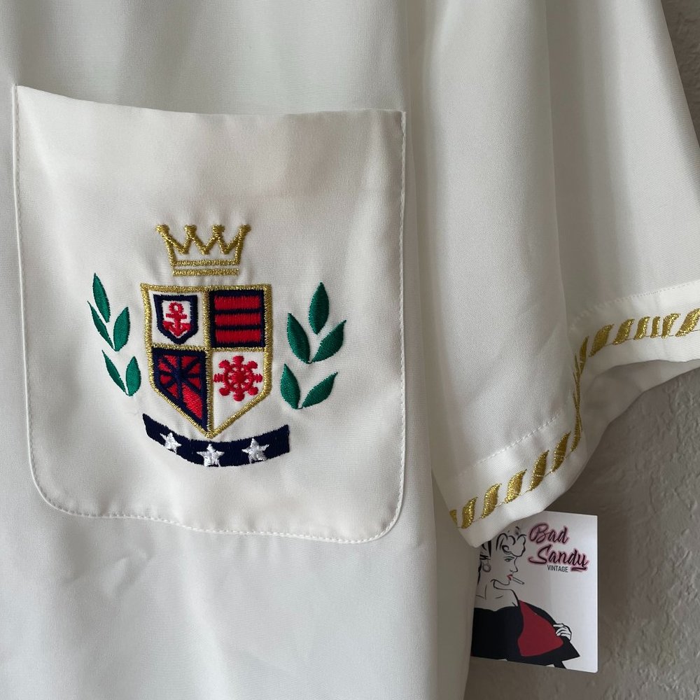 Vintage 1990s Nautical Crest Short Sleeve Top / Blouse